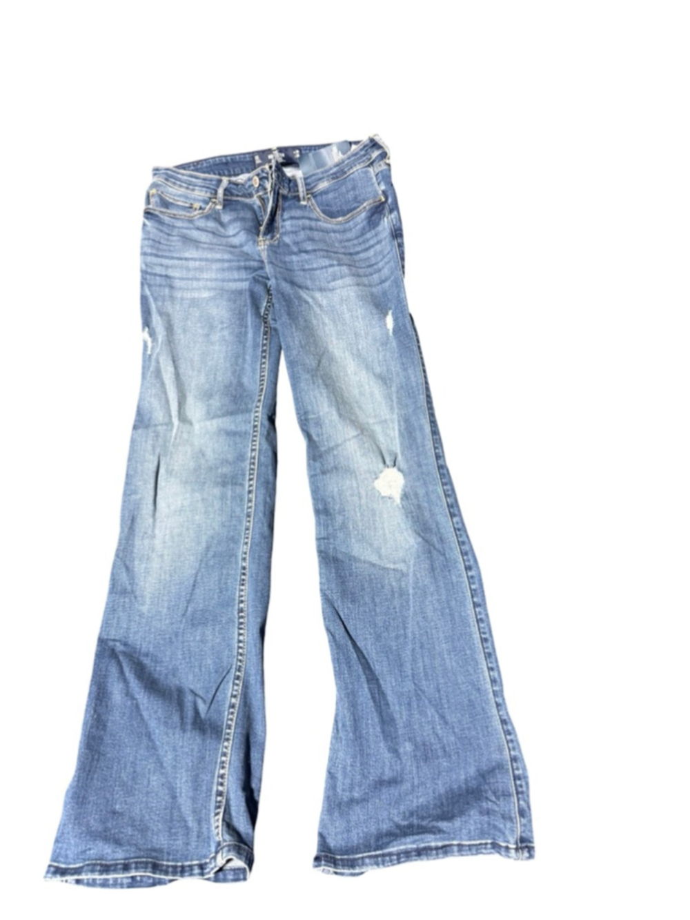 Women's Hollister Blue Distressed Low-Rise Boot Cut Jeans Size 30 #899
